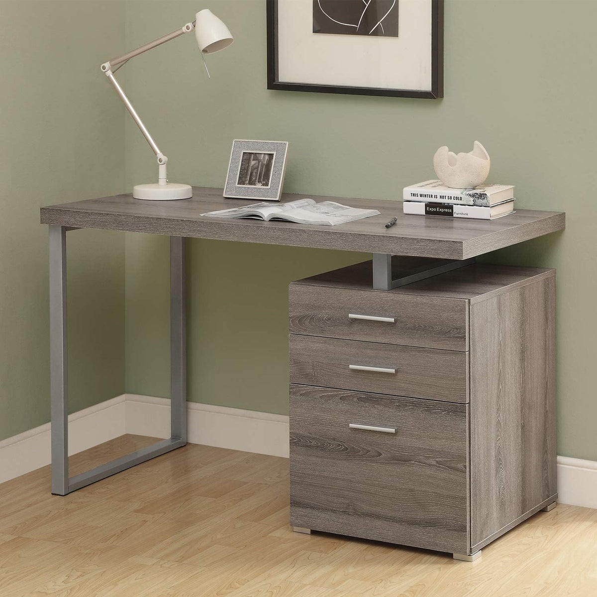 Dark Taupe Computer Desk with File Cabinet Q606182