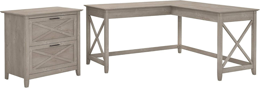 60W L Shaped Desk with 2 Drawer Lateral File Cabinet, Bing Cherry T72400