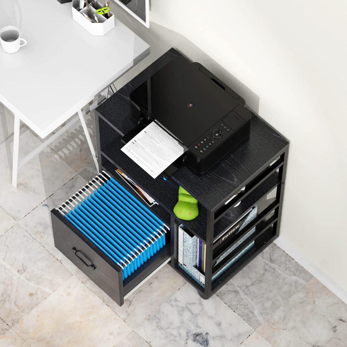 Black Mobile File Cabinet with Drawer M593207