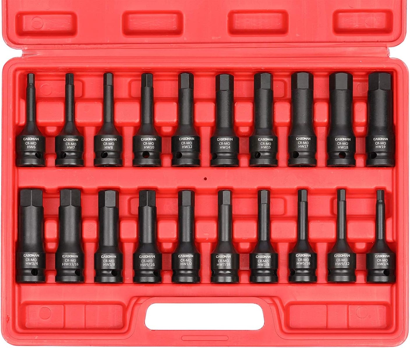 1/2 Drive 20-Piece Impact Hex Bit Set, Cr-Mo Steel U241727