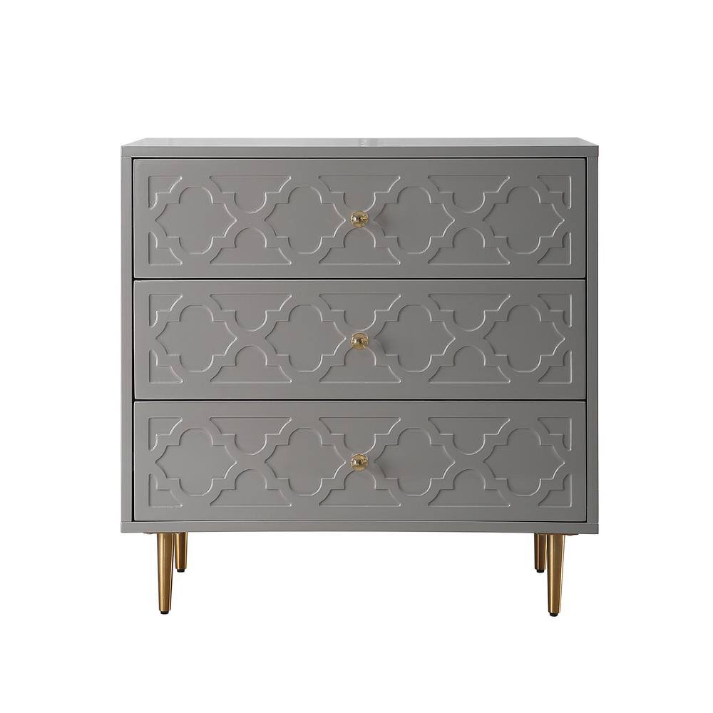 3-Drawers High Gloss Dark Gray Accent Cabinet J45925