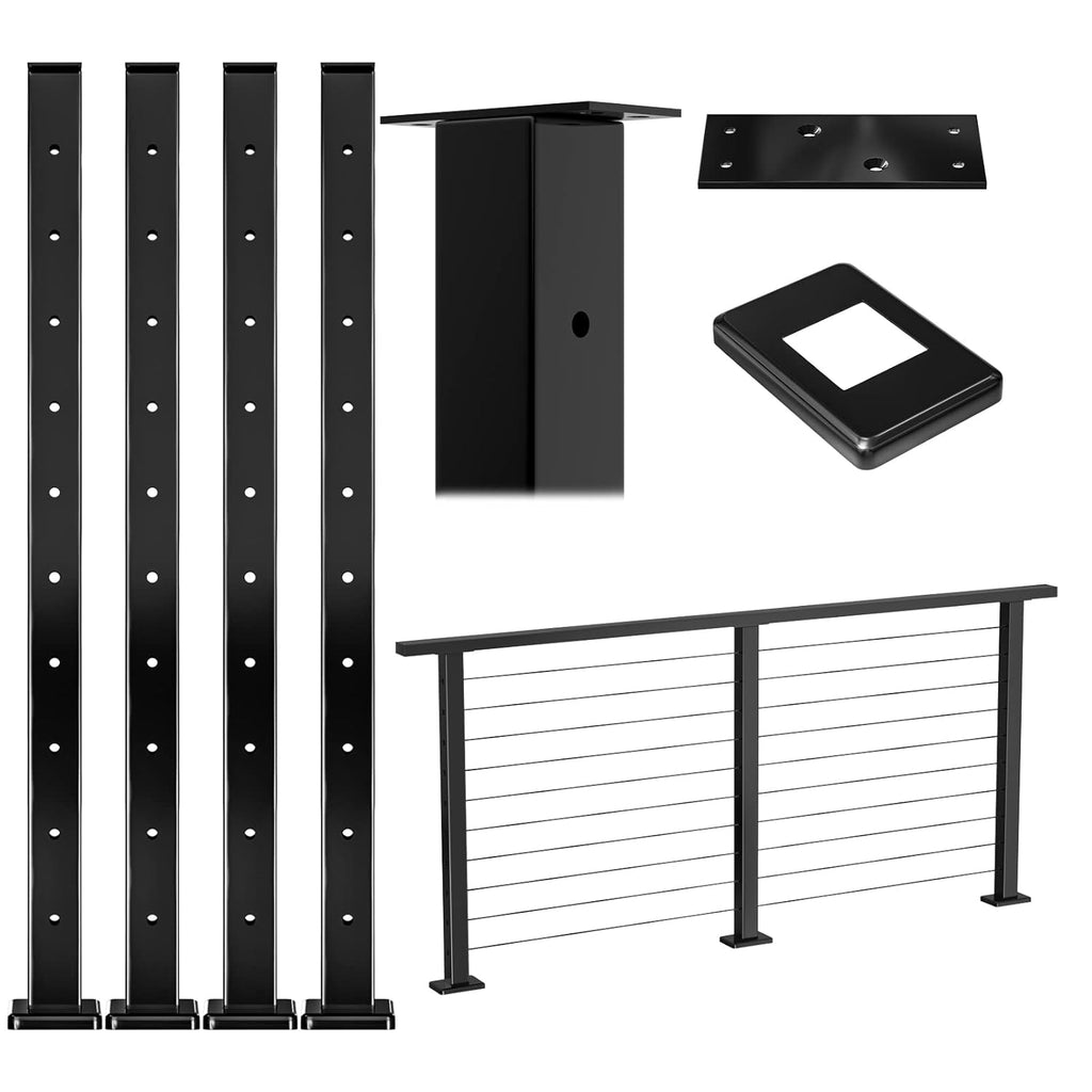4Pack 36''x2''x2'' Black Square Weldless Stainless Steel Pre-Drilled Cable Railing Post B560115