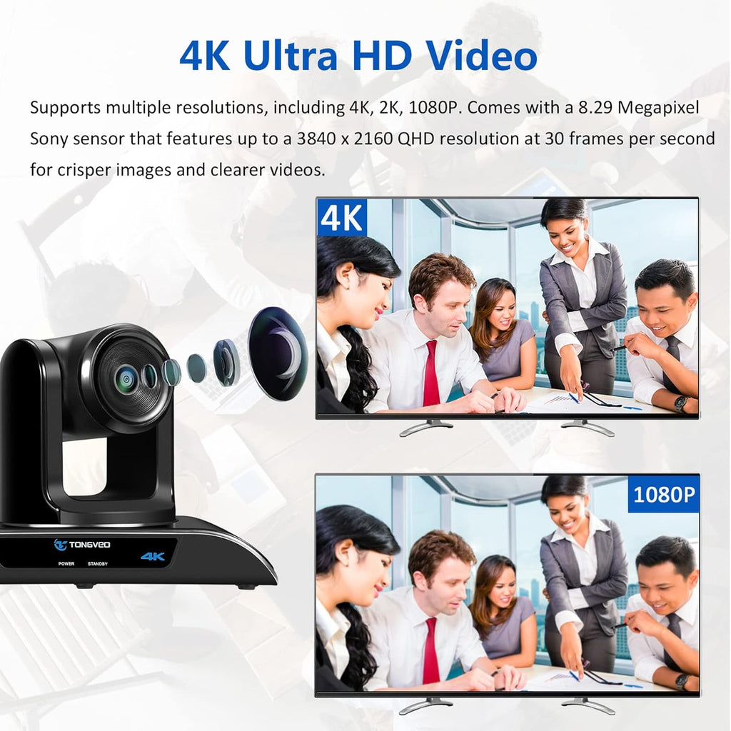 4K PTZ Webcam Video Conference Camera with 5X Digital Zoom and Remote Control USB Wide-Angle T2051