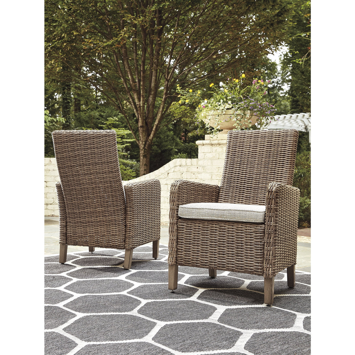 Beige Arm Chair with Cushion, Set of 2 W2549