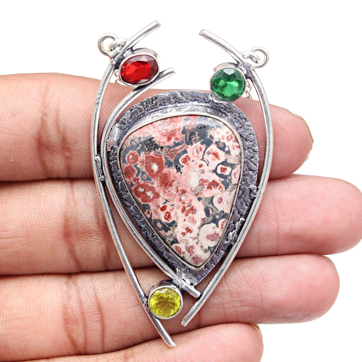 925 Silver Leopard Jasper Gemstone Necklace 20 in Z60579