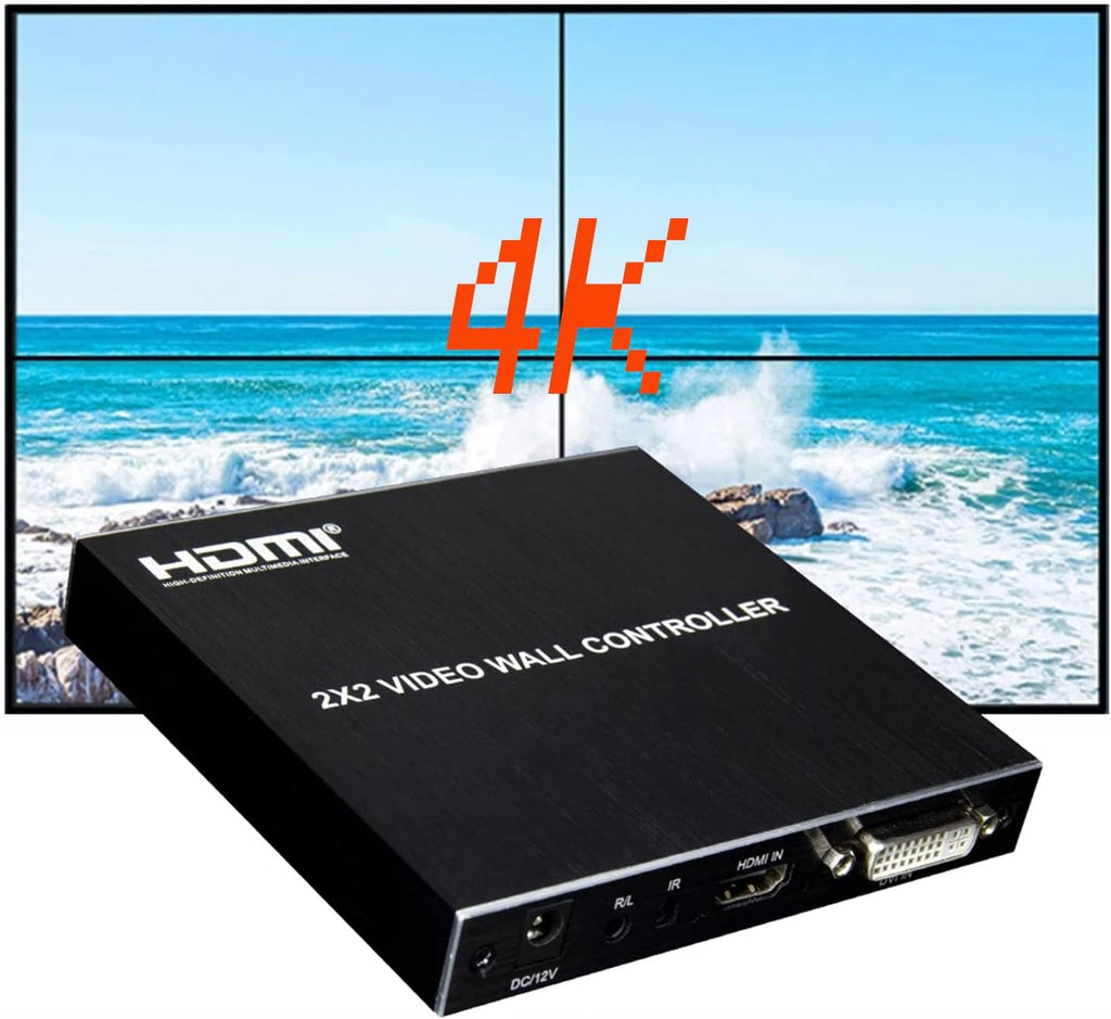 4K 2x2 Video Wall Controller Splitter, 4X1 Quad Viewer, 1 HDMI/DVI Input 4 HDMI Output, Video Wall Processor with RS232 Control W643