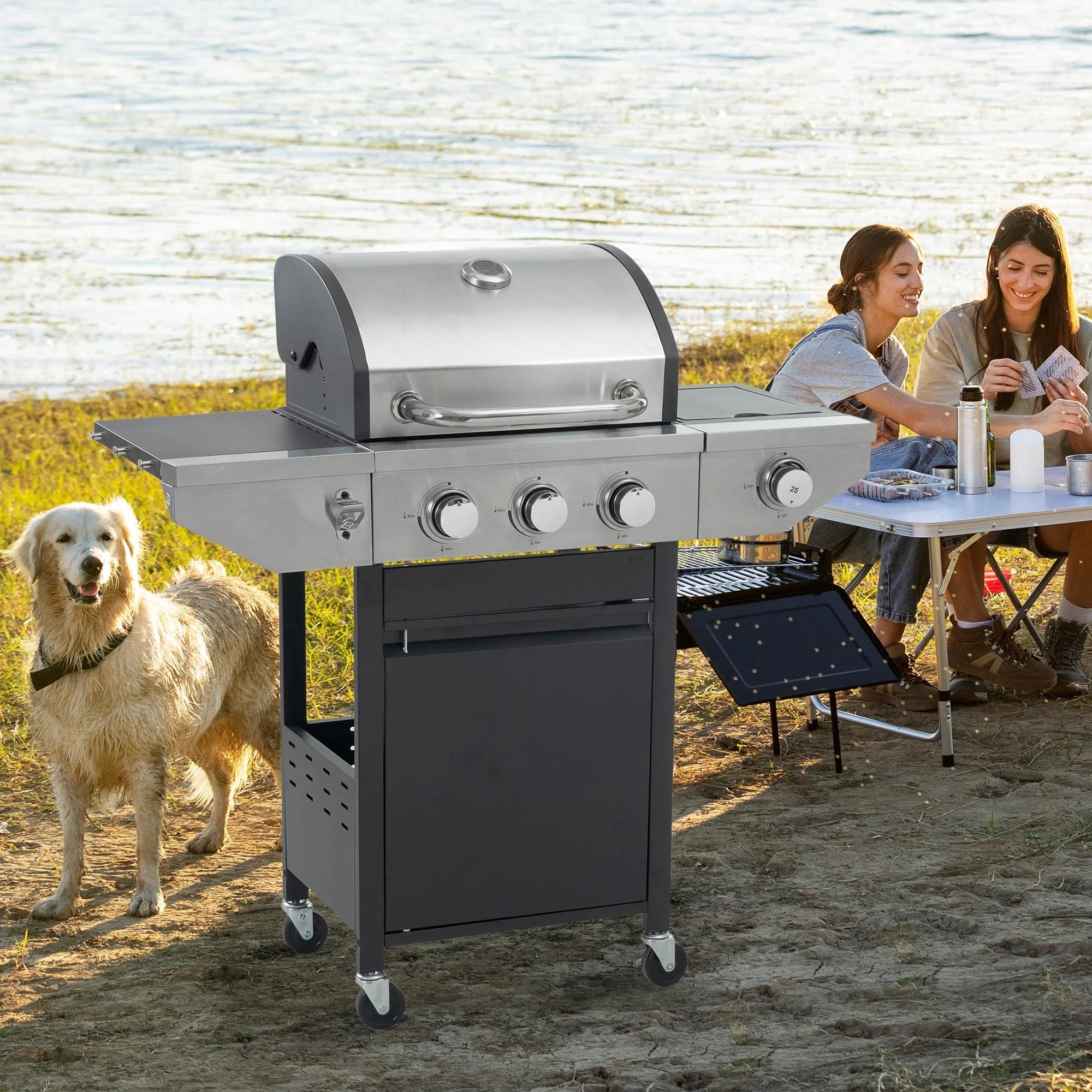 3-Burner Stainless Steel Propane Gas Grill with Side Burner R88833