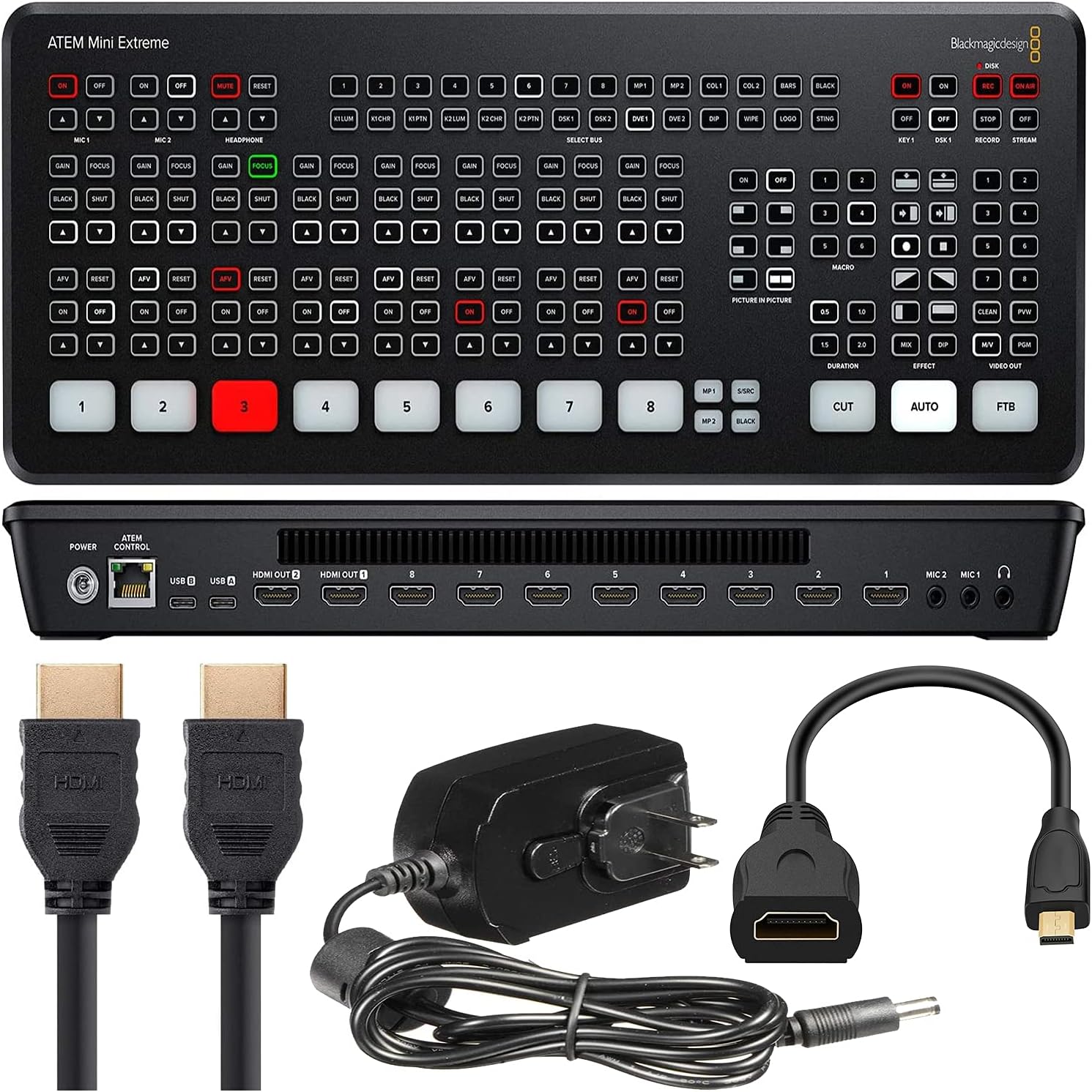 ATEM Mini Extreme ISO HDMI Live Streaming Switcher with 12V Power Supply, International Adapters & Standard HDMI Cable V5112