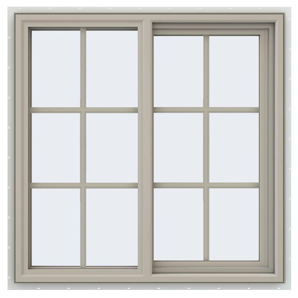 Desert Sand Vinyl Right-Handed Sliding Window with Colonial Grids D127298