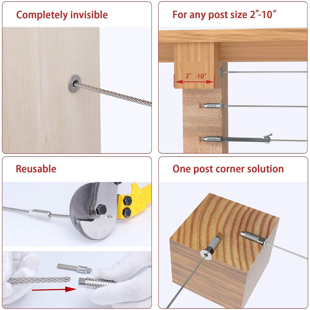 20Pack 3/16 Invisible Cable Railing Kit T316 Stainless Steel 10 Cable Line Q1704