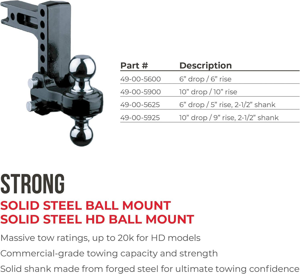 Adjustable Steel Ball Mount with 6 Inch Drop, 2 Inch Shank M409937