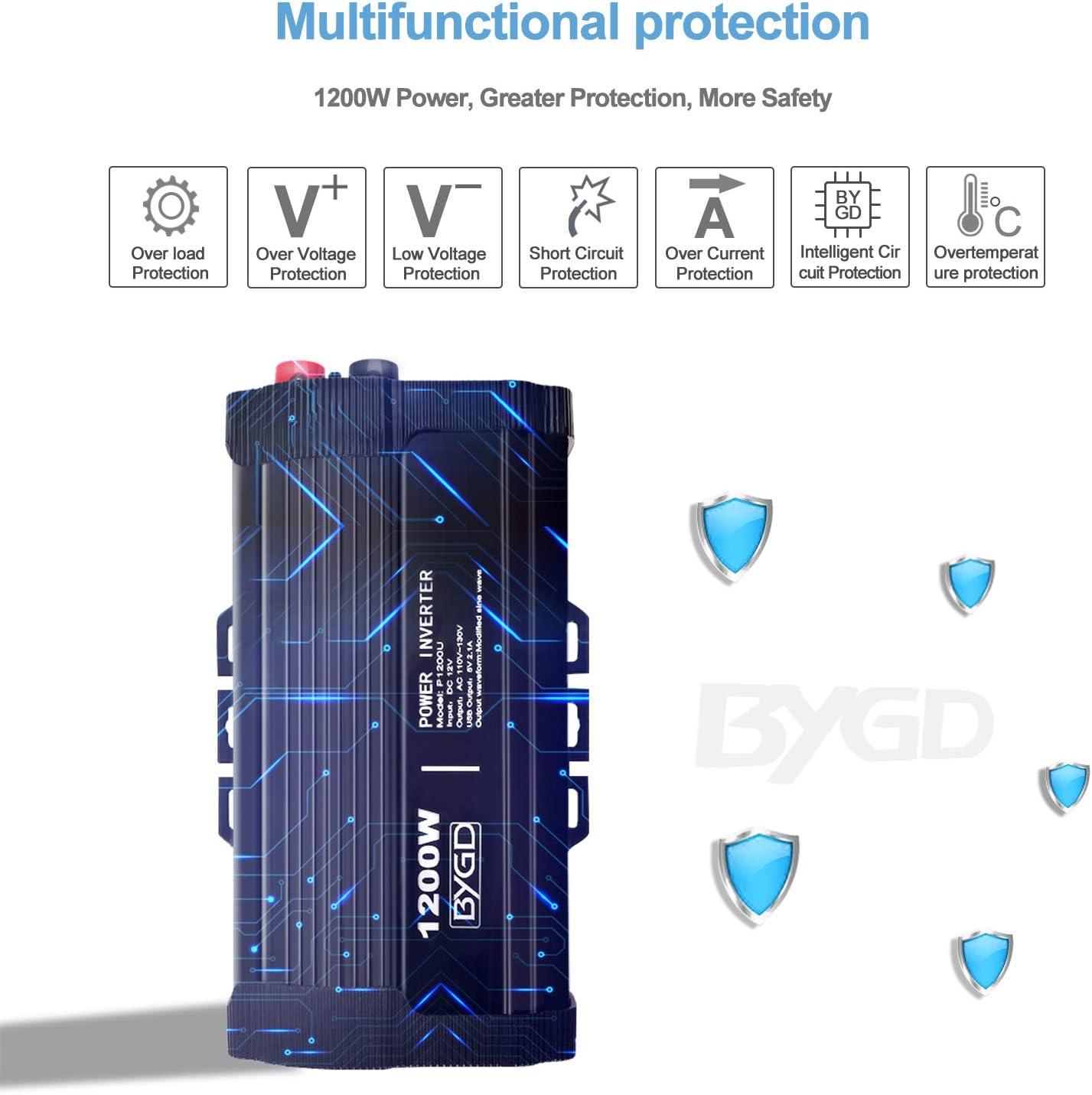 1200W Power Inverter with Dual AC Outlets Dual 2.1A USB Ports P883867