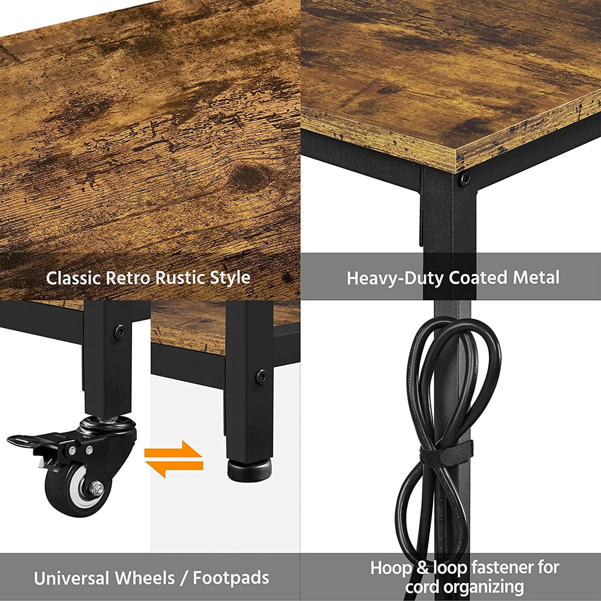 Rustic Brown Rolling Kitchen Cart with Power Outlet M1301