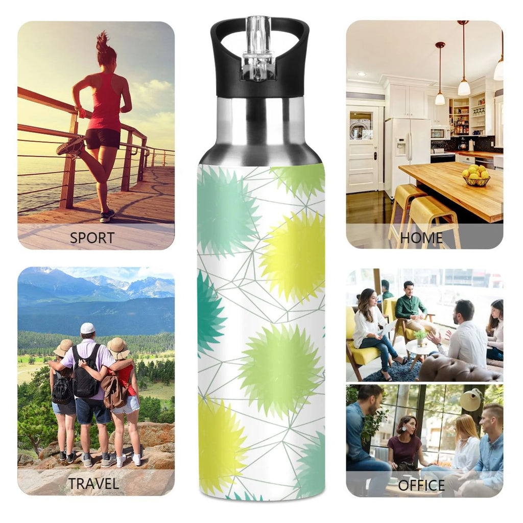 Green and Yellow Stainless Steel Insulated Water Bottle with Straw Lid S3679