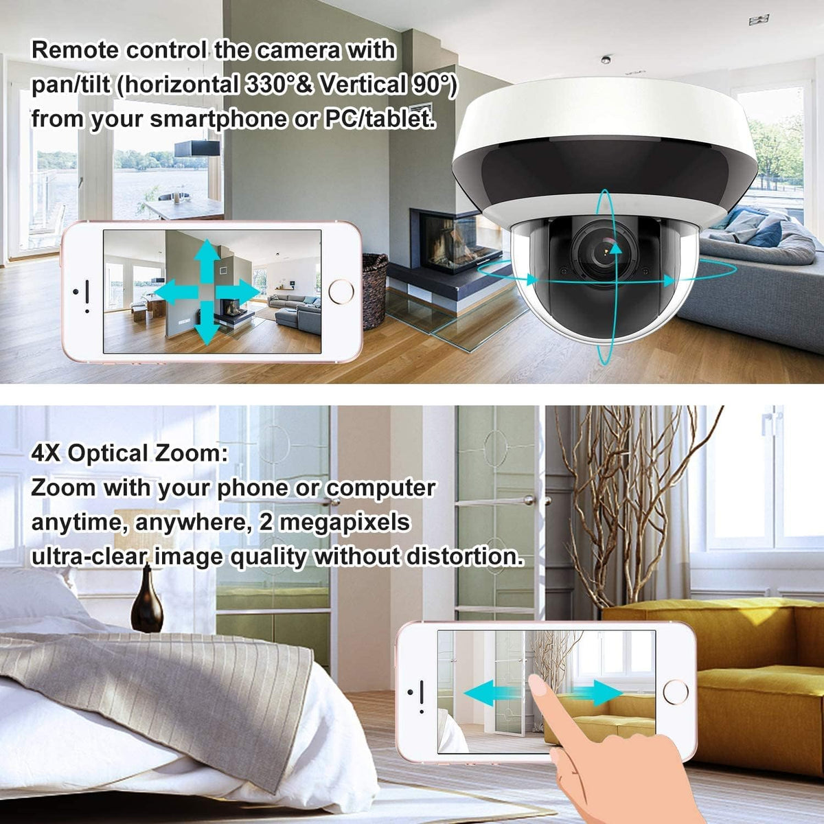 4.0MP POE IP PTZ Dome Camera with Audio, Alarm, Pan & Tilt A3404