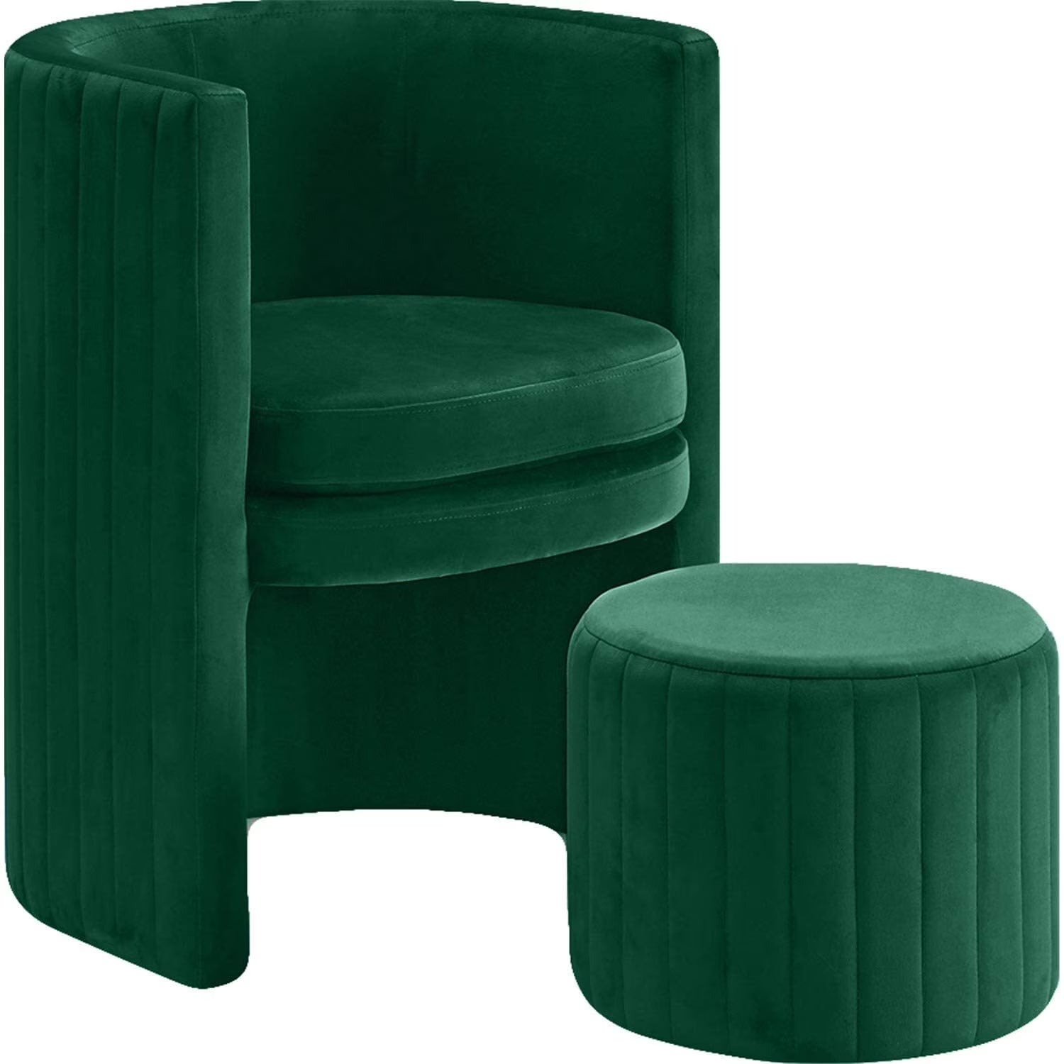 Green Velvet Round Arm Chair with Ottoman U771