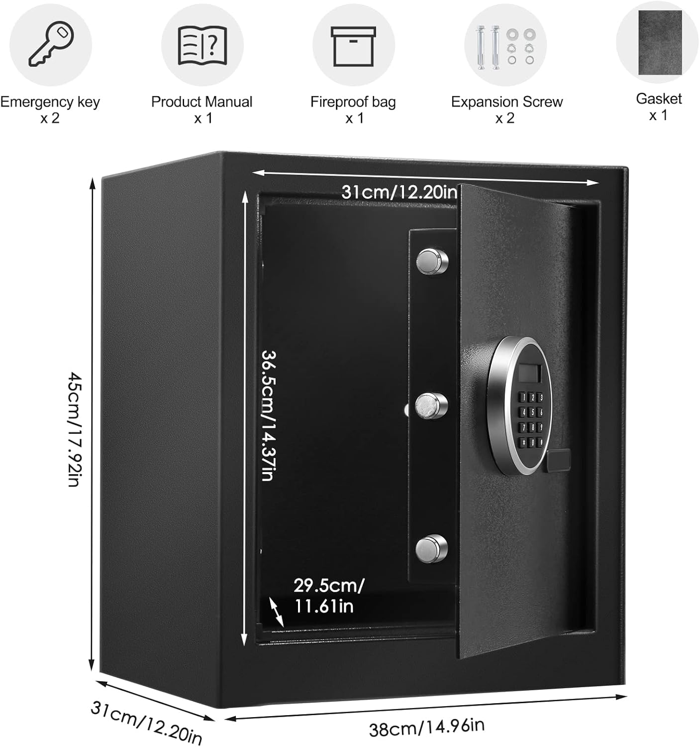 1.72 Cub Fireproof Waterproof Combination Lock Safe Box with Keypad V308