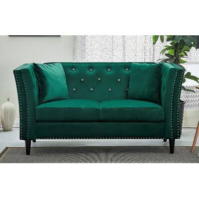 Green Velvet Flared Arm Loveseat K15133