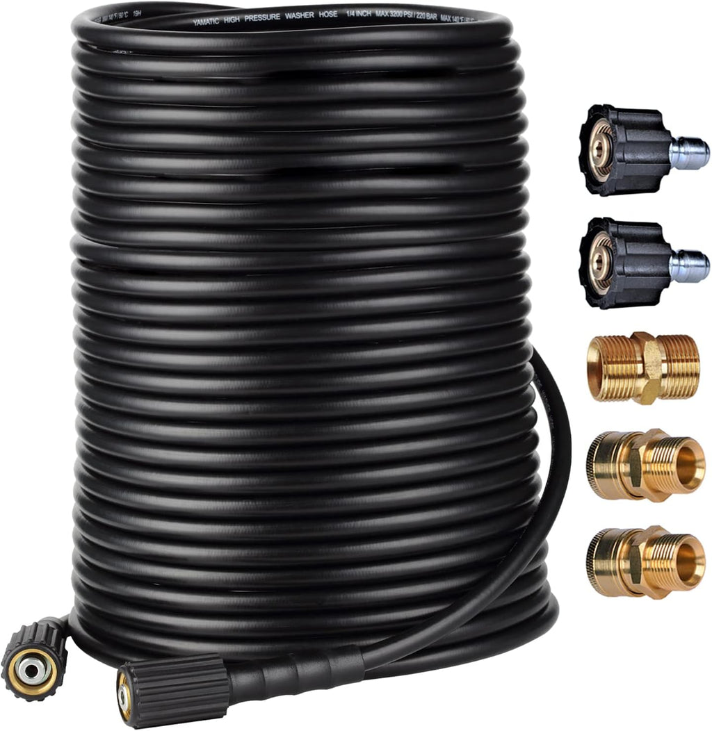 Pressure Washer Hose 3200 PSI 100 FT X 1/4", M22 to 3/8" Quick Connect Couplers, Pack of 2 Z4823