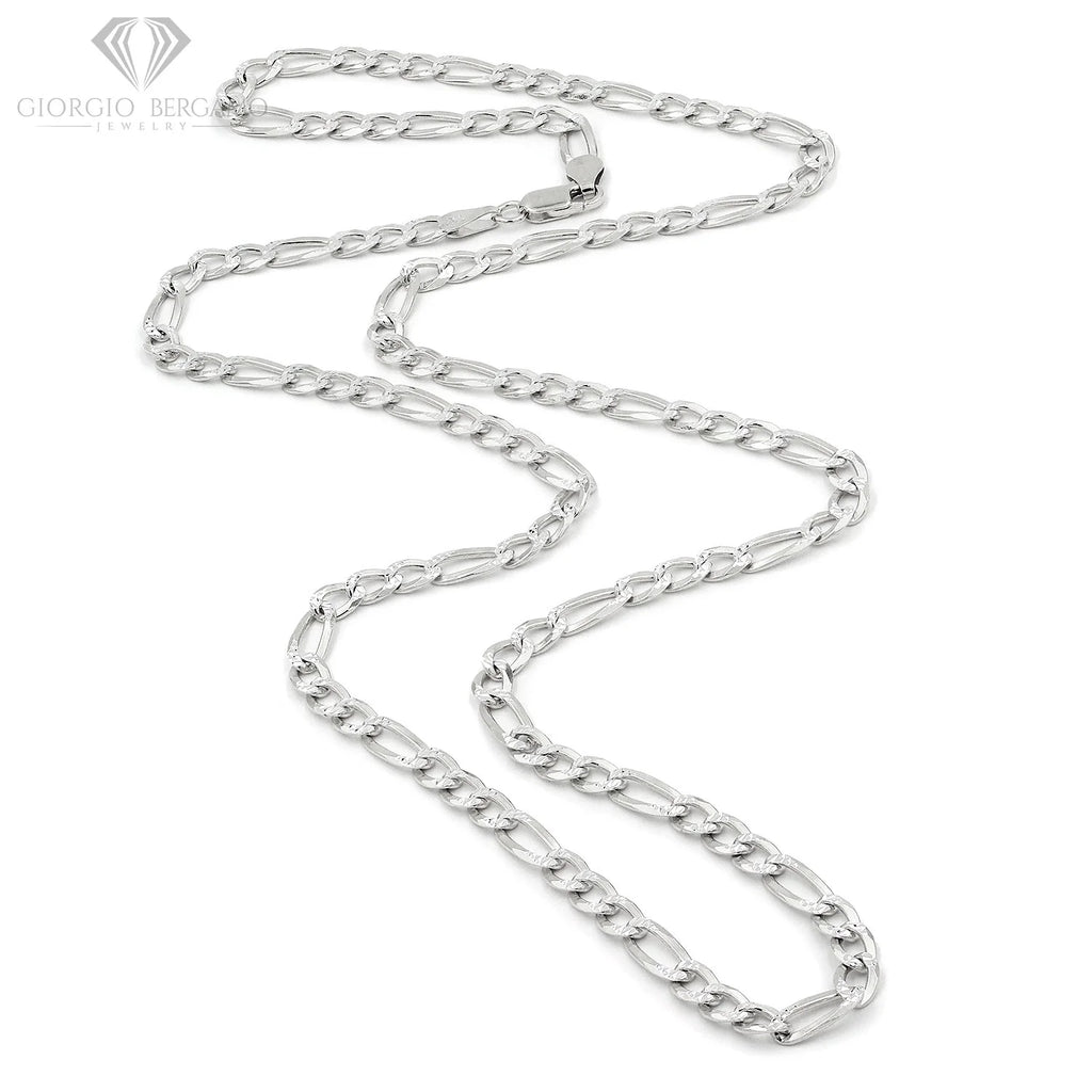 925 Sterling Silver 5mm Solid Figaro Diamond Cut Chain Necklace I9468