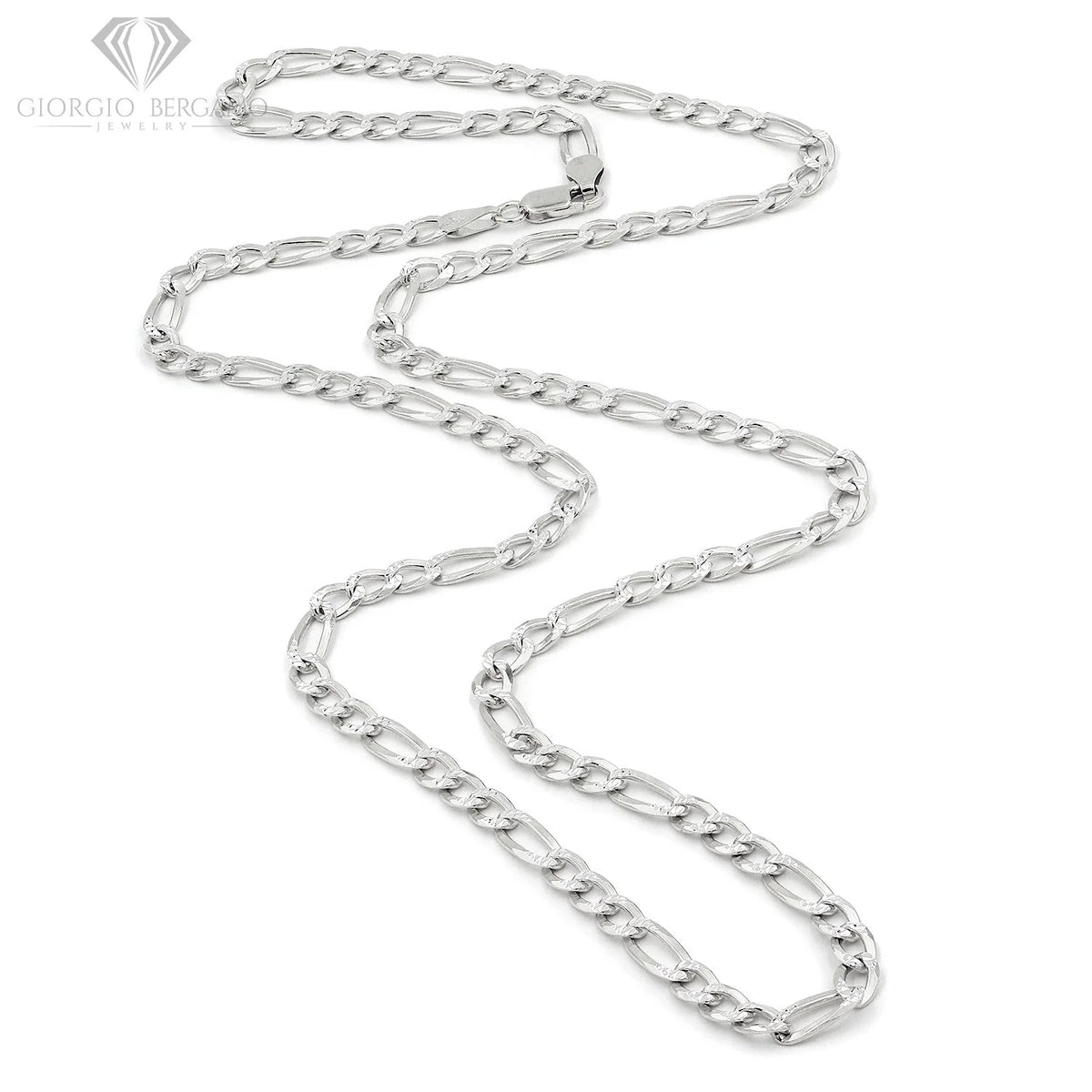 925 Sterling Silver 5mm Solid Figaro Diamond Cut Chain Necklace I9468