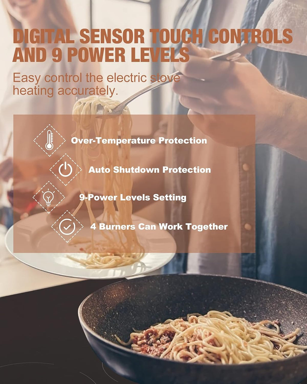 Induction Cooktop 30 Inch, 4 Burner 7000W, Built-in, 220-240V, 9 Power Levels, Timer & Kid Safety Lock F428674