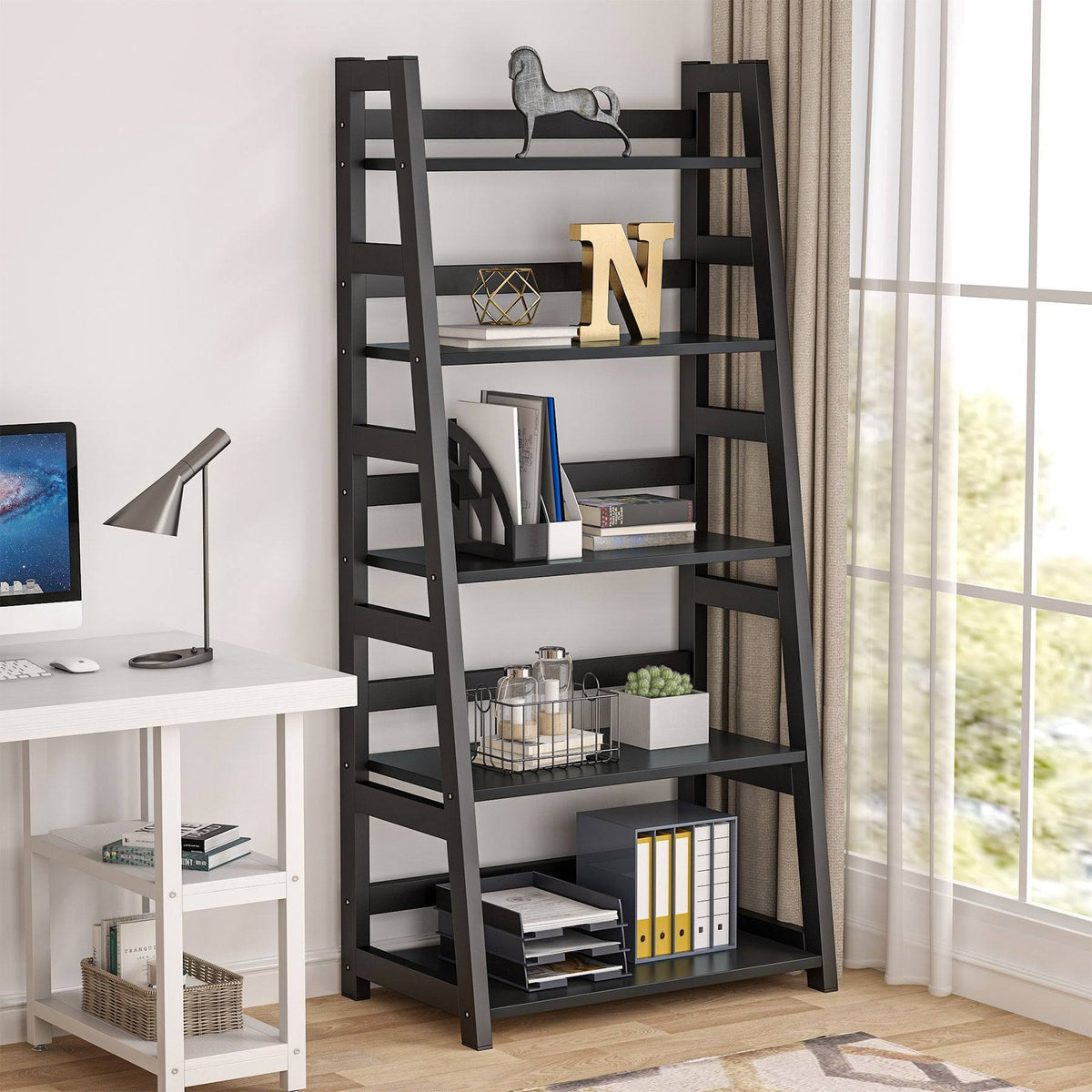 5-Tier Ladder Bookshelf Bookcase Brown U32035