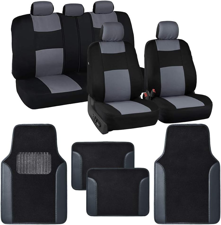Blue PolyPro Car Seat Covers Full Set with 4-Piece Car Floor Mats E1053