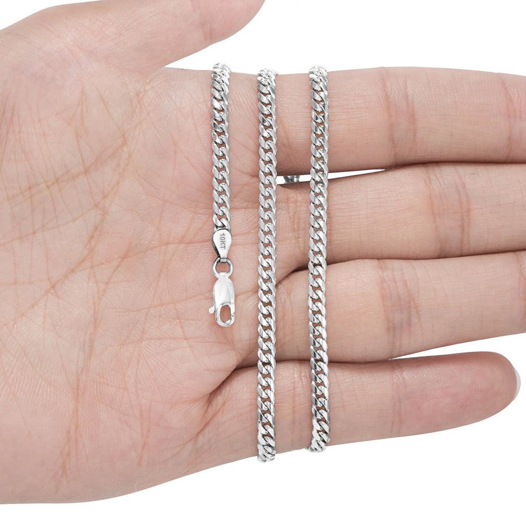 10k White Gold Miami Cuban Link Chain Pendant Necklace 16" - 30" H9914