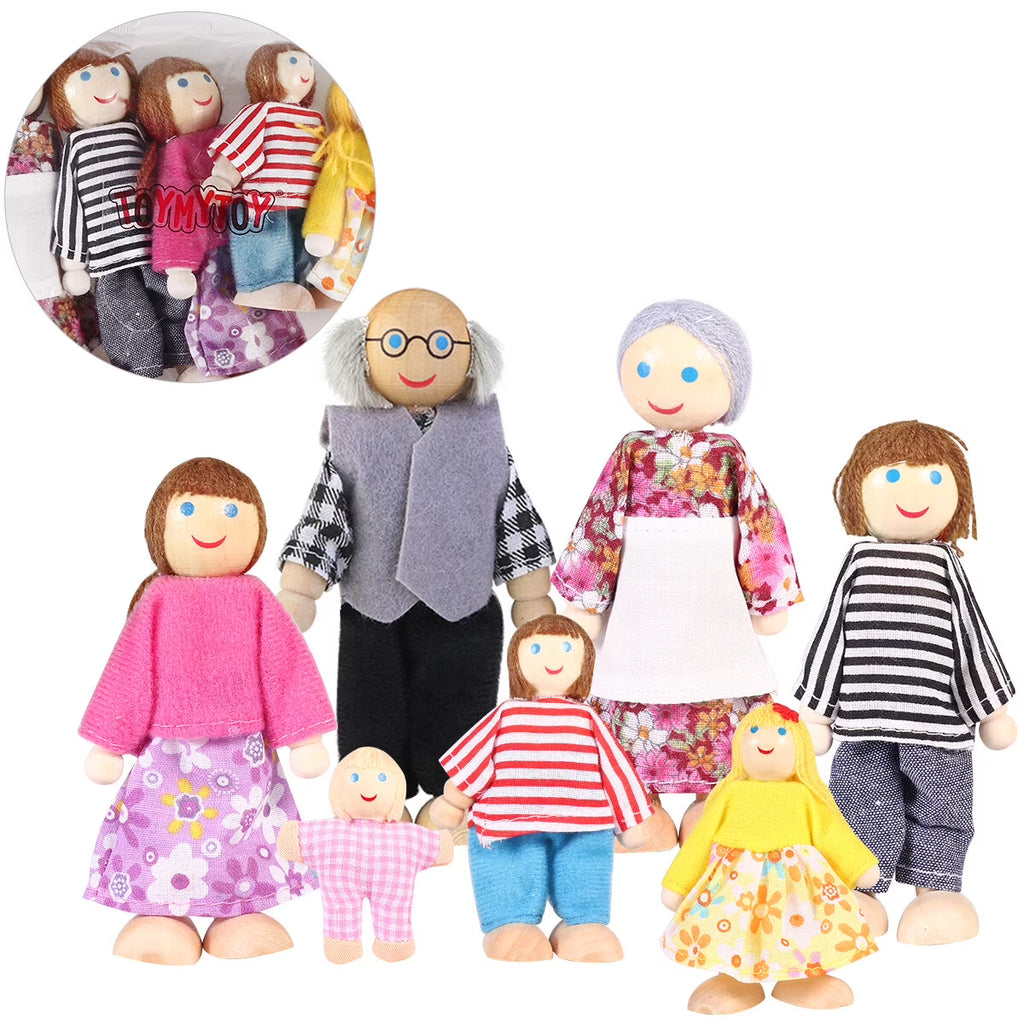 7 Pieces Wooden Dollhouse Family Mini People Figures E6768