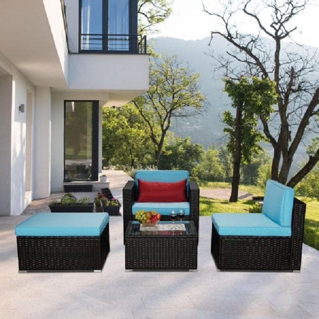 4-Piece Rattan Wicker Sectional Cushioned Sofa Set with 1 Red Pillow L5852