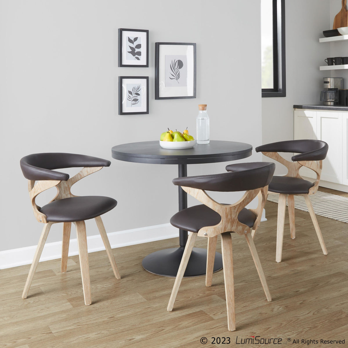 White Washed Wood and Brown Faux Leather Dining Chair I955934
