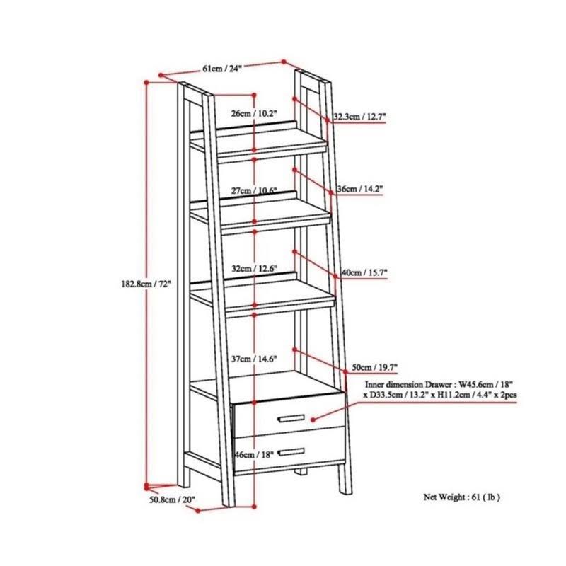 4 Shelf Ladder Bookcase in Saddle Brown C68434