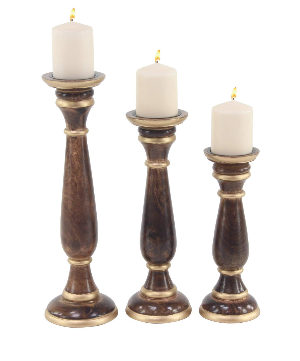 Brown Wood Baluster Candle Holders - Set of 3 K96425