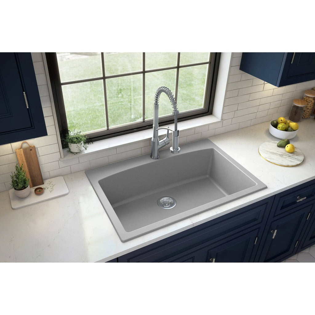 33x22 Drop In Quartz Composite Kitchen Sink, Grey M556219