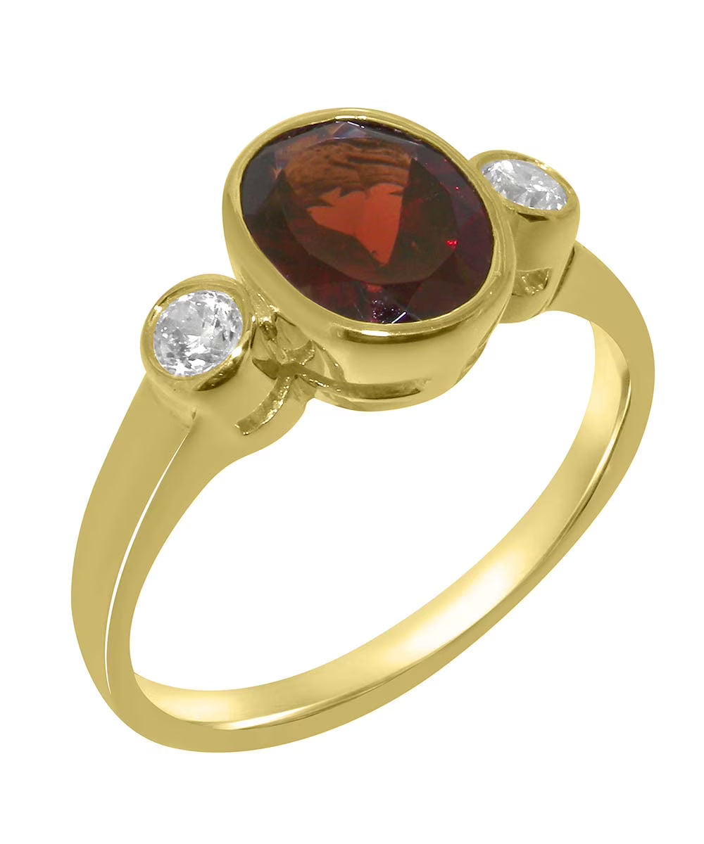 9k Yellow Gold Garnet Diamond Ring K73469