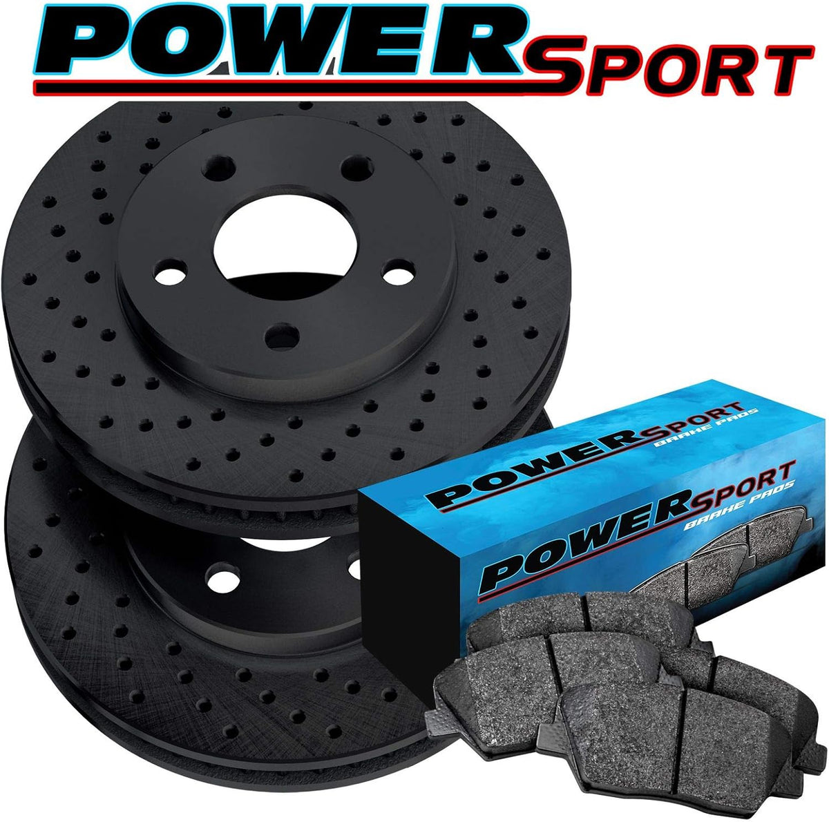 Black Zinc Cross Drilled Brake Rotors Kit + Semi-Metallic Brake Pads C2512