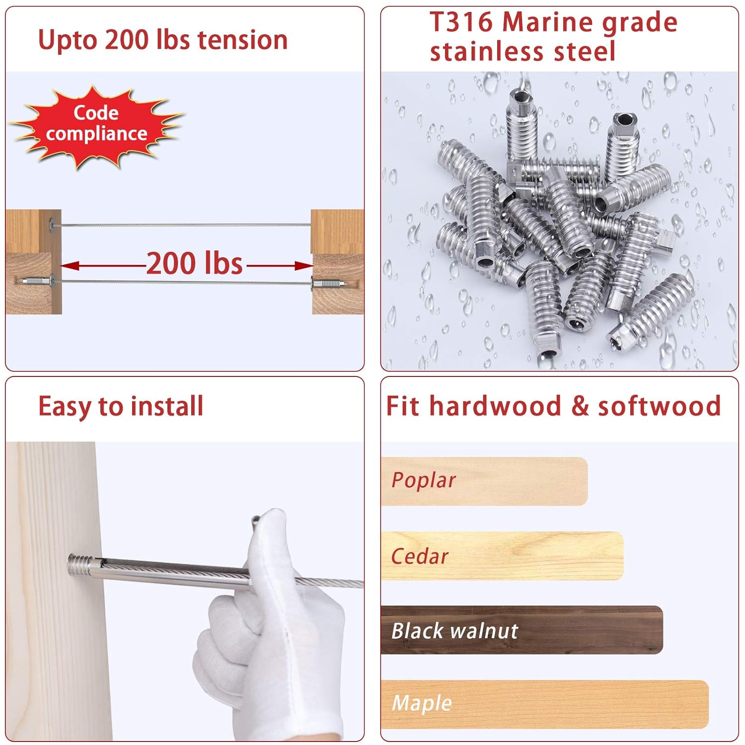 20Pack 3/16 Invisible Cable Railing Kit T316 Stainless Steel 10 Cable Line Q1704