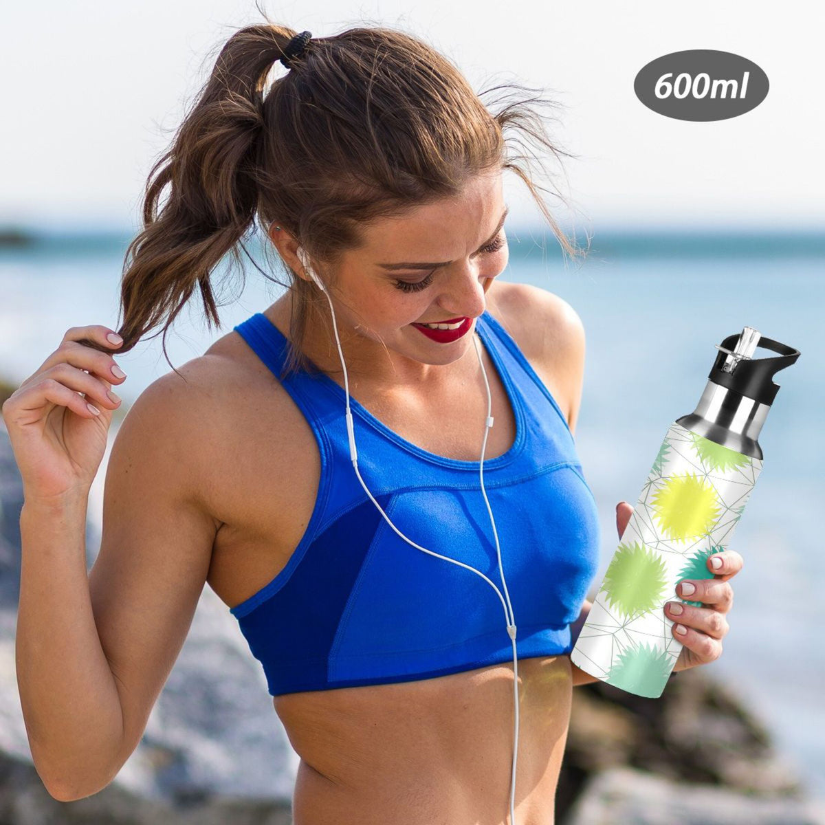 Green and Yellow Stainless Steel Insulated Water Bottle with Straw Lid S3679