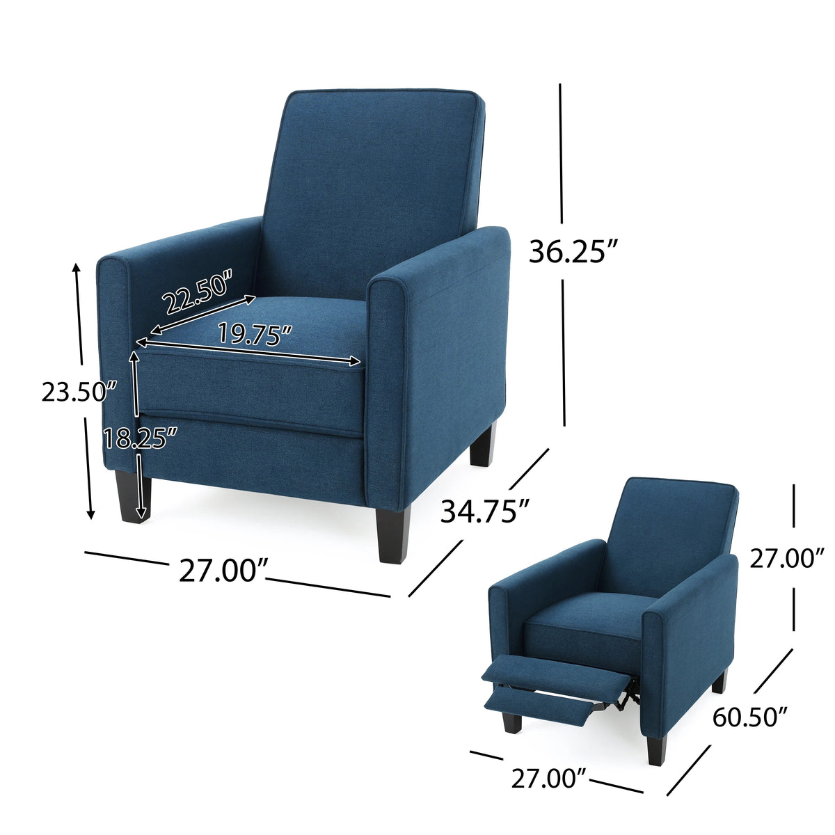 Dark Blue Fabric Recliner Club Chair Q624236