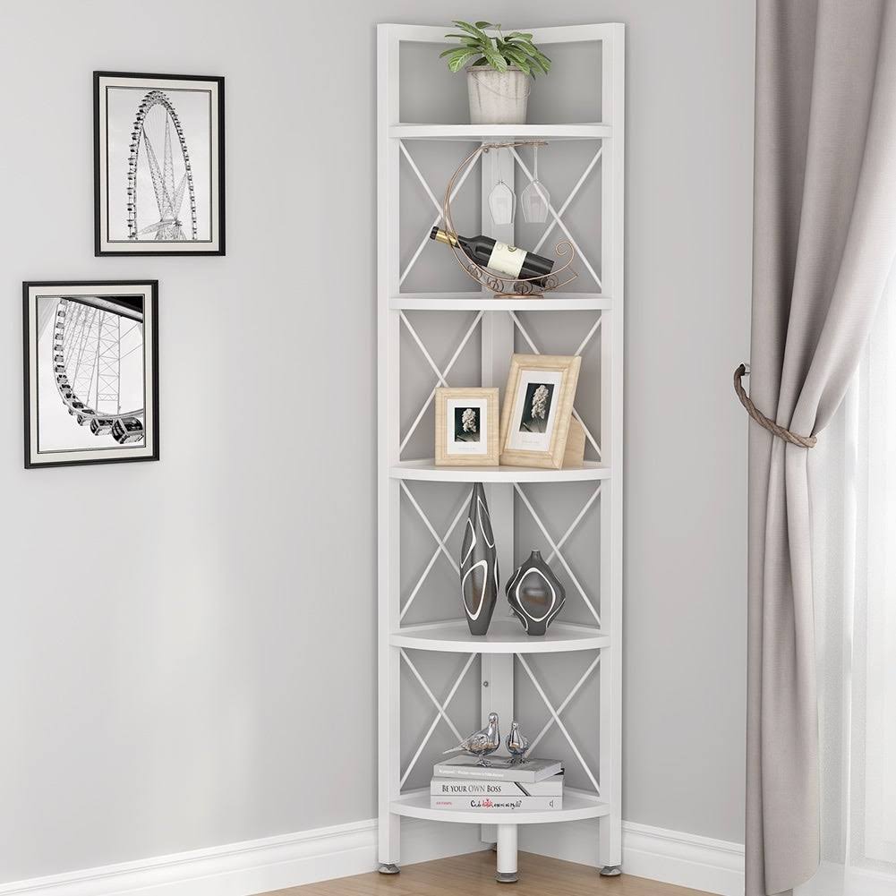 5 Tier Corner Bookshelf Bookcase Brown T6090