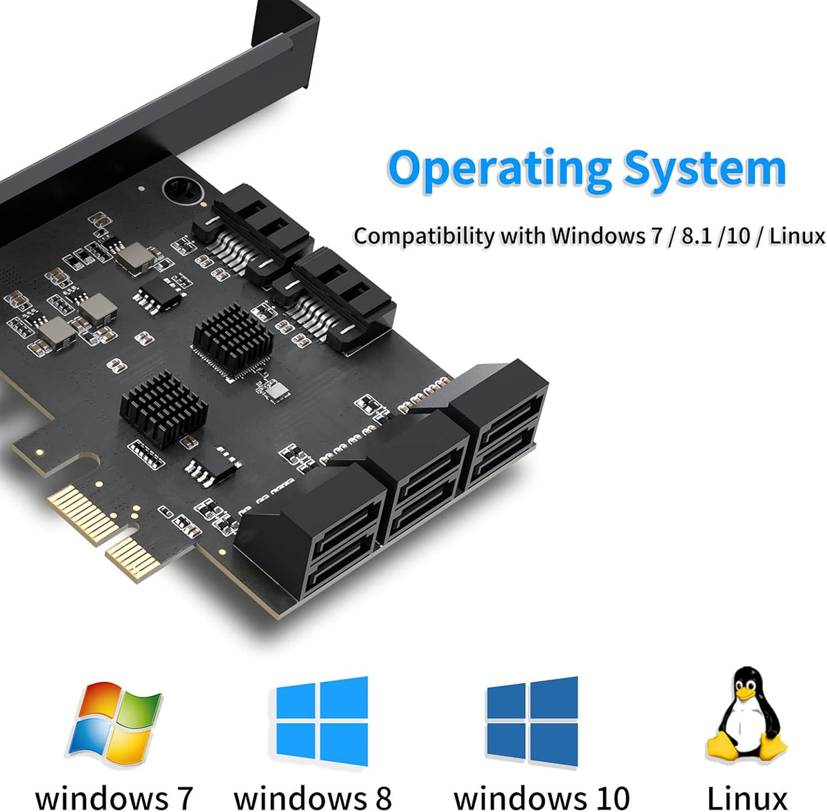 8 Port PCIe SATA 3.0 Controller Expansion Card with 8 SATA Cables and 2 Power Splitter Cables M581153