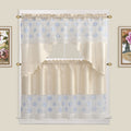 Beige Floral Embroidered 3-Piece Kitchen Curtain Tiers & Swag Set, 58x36 & 28x36 inches D306253