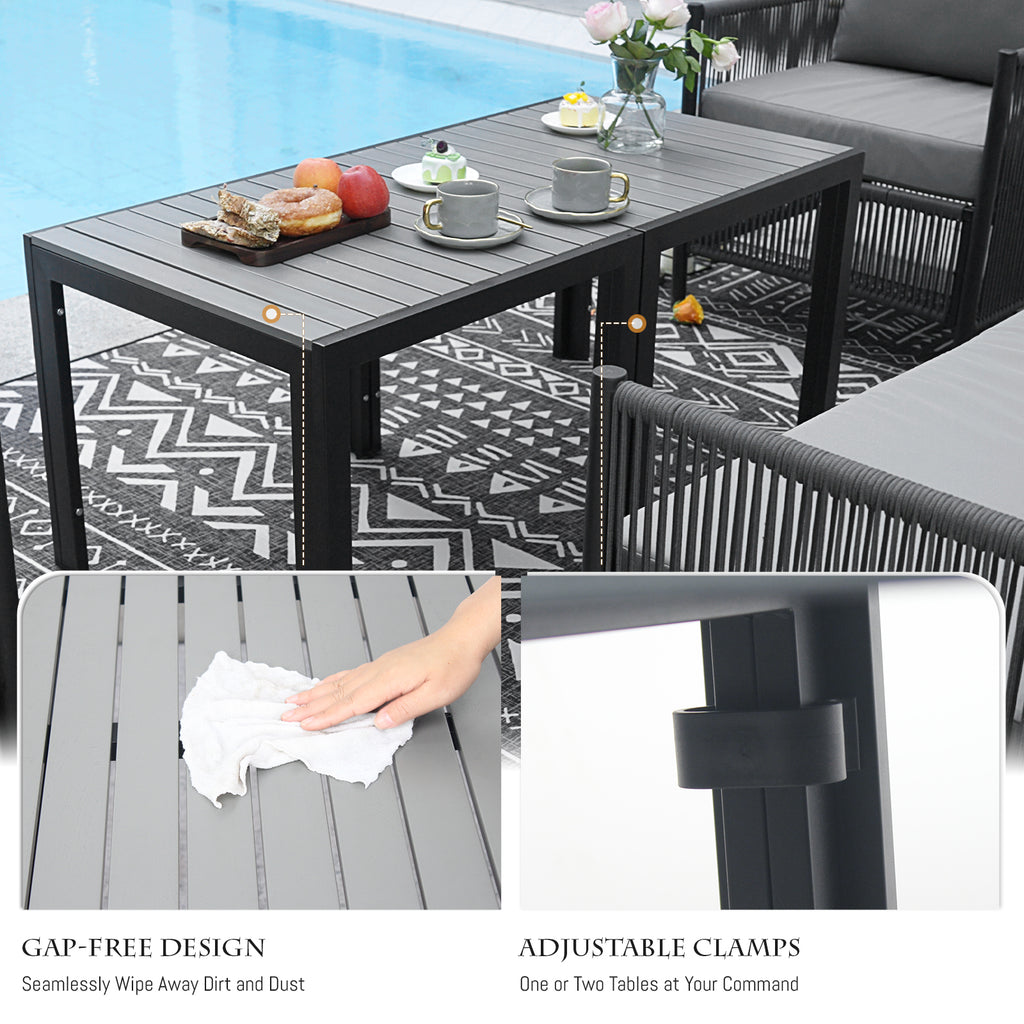 Grey Rope Patio Sectional Sofa Set with Fire Pit Table, 9 Pcs Outdoor Furniture Set X2664