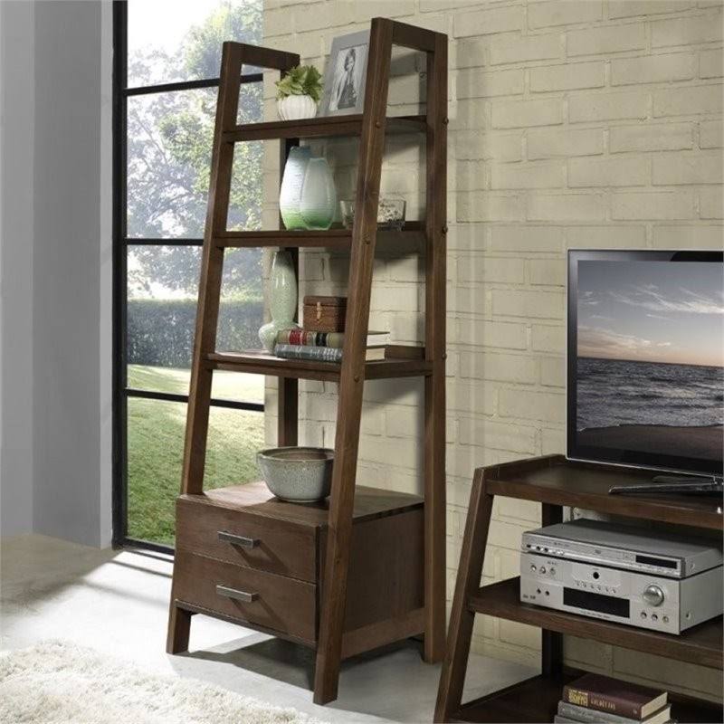 4 Shelf Ladder Bookcase in Saddle Brown C68434
