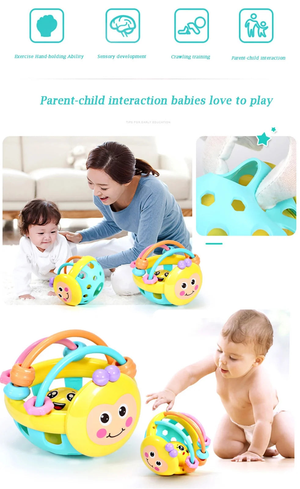 Ball Rattles Bell Infant Baby Plastic Toy Hand Bell Education Toy J52167