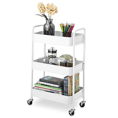 White 3-Tier Rolling Metal Utility Cart I776625