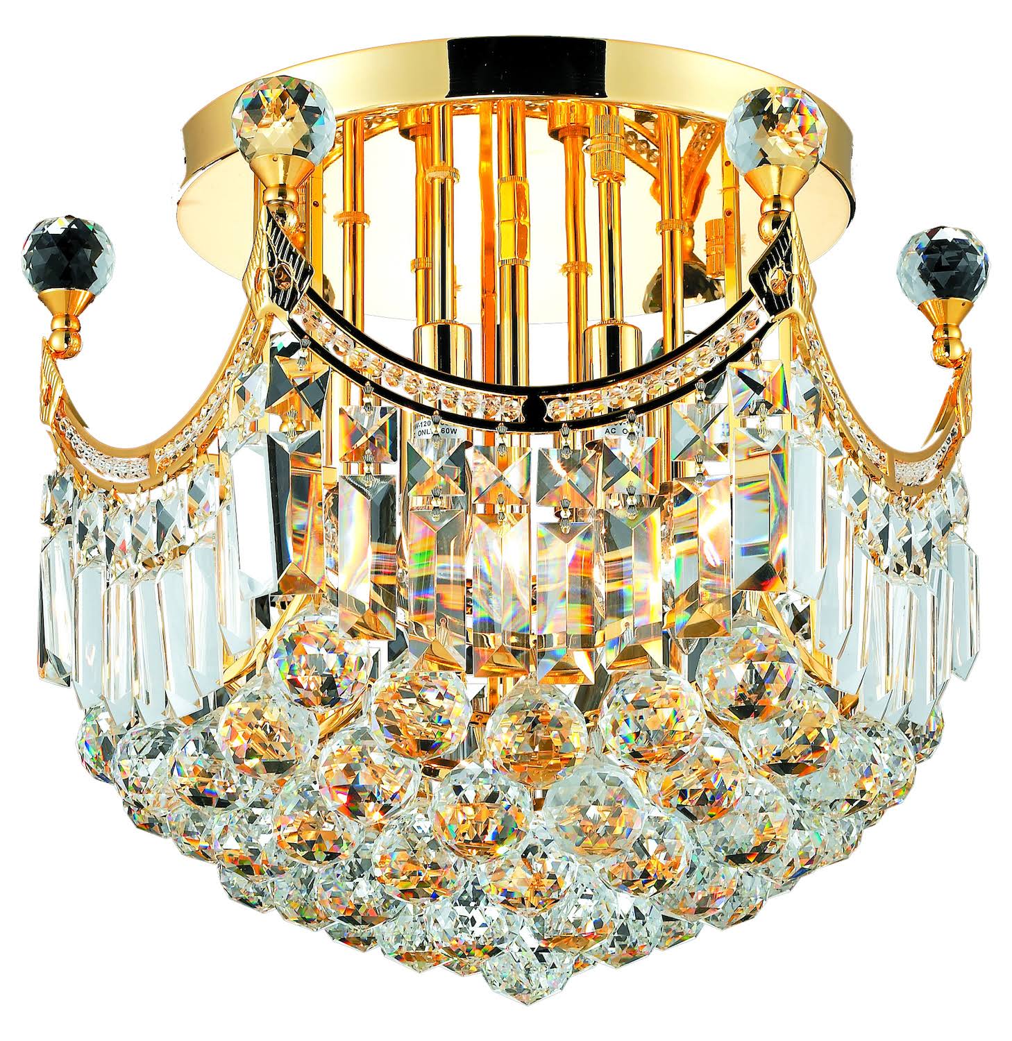 6 Light Gold Flush Mount Cut Crystal R84393