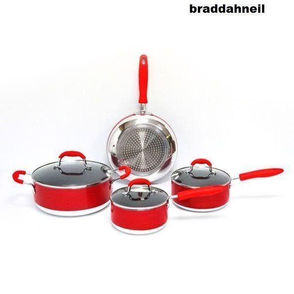7 Piece Non-Stick Cookware Set, Red X53797