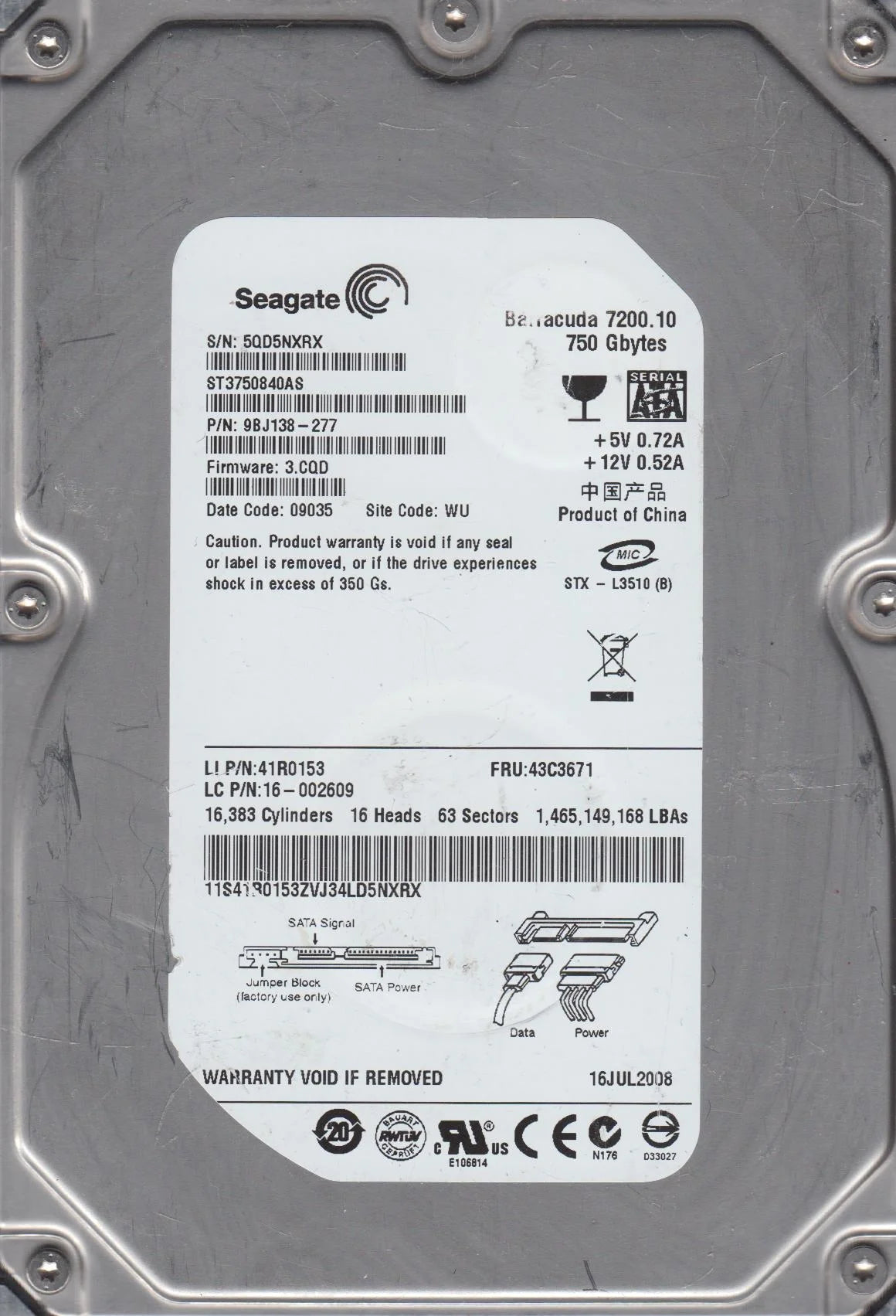 750GB SATA 3.5 Hard Drive A54242